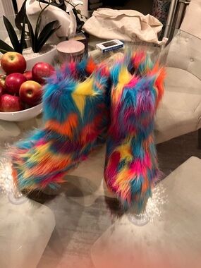 Colorful Multicolor Faux Fur Booties